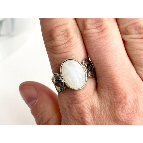 Moonstone Art Deco Sterling Silver Cabochon Israeli Made Vintage Ring - sz 10 - Picture 9 of 10